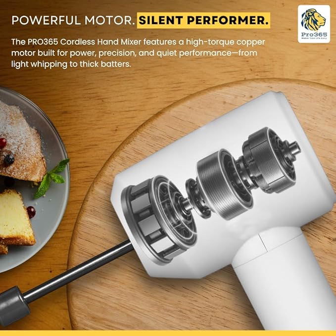 PRO365 Wireless Electric Hand Mixer | 3-Speeds | USB Rechargeable | Cordless Handheld Blender | Portable 3-in-1 with Double Egg Beaters | 2 Stirring Mesh for Baking & Cooking |