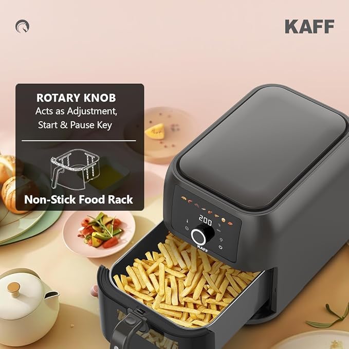 KAFF KFR8 Air Fryer Oven with 360° High Speed Air Circulation Technology | Digital LED Display & Touch Control Panel | Bake, Grill & Roast | 1700W (7L, Black)