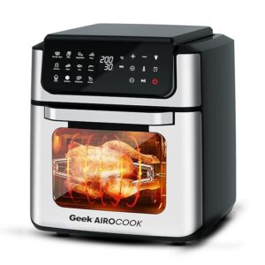 Geek AiroCook Helix 12 Litres Air fryer, 12 Preset Menus, 8-in-1 Digital Touch Oven with Airfry, Bake, Rotisserie, Grill, Toast, Broil, Dehydrate & Keep warm, Recipe Book (1700W)