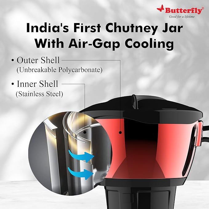 Butterfly Vertex 750W Food Processor With 5 Jars - 3 SS, 1 Juicer, 1 Processor Bowl | Atta Kneader, Vegetable Chopper | Dual Shell With Air Gap Cooling Technology | 2 Year Warranty | Black