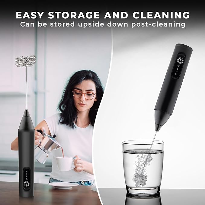 PANCA Coffee Frother Electric Blender Mixer |Whisker | Hand Blender | Coffee Maker and Beater Electric | Rechargeable | Milk Frother(Set of 1, Black, 3 Modes)